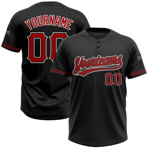 Softball0343 Custom Black Red-White Two-Button Unisex Softball Jersey