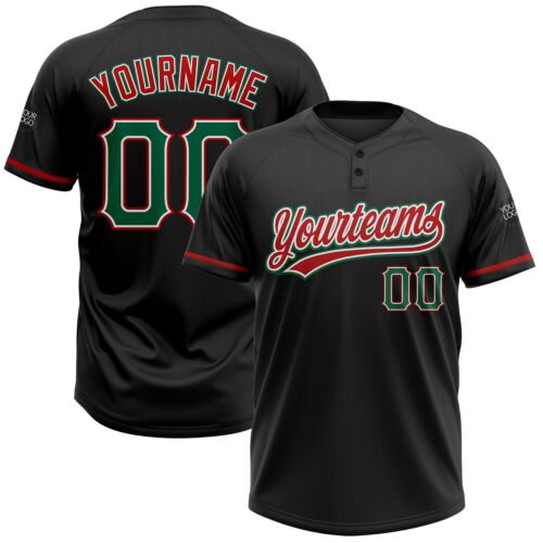 Softball0354 Custom Black Kelly Green-Red Two-Button Unisex Softball Jersey