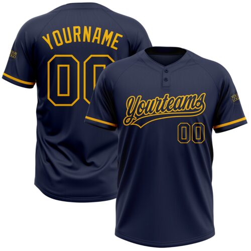 Softball0381 Custom Navy Navy-Gold Two-Button Unisex Softball Jersey