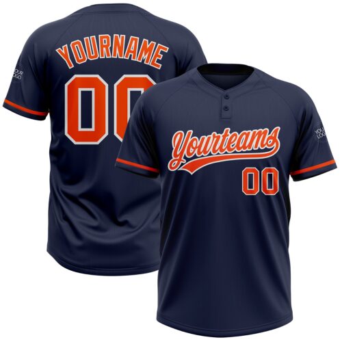 Softball0386 Custom Navy Orange-White Two-Button Unisex Softball Jersey