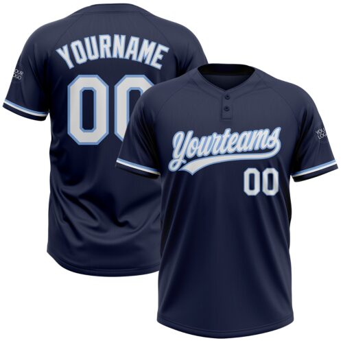 Softball0395 Custom Navy White-Light Blue Two-Button Unisex Softball Jersey