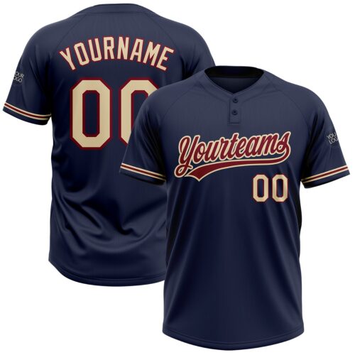 Softball0397 Custom Navy City Cream-Crimson Two-Button Unisex Softball Jersey
