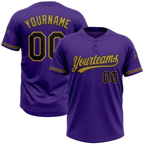 Softball0444 Custom Purple Black-Old Gold Two-Button Unisex Softball Jersey