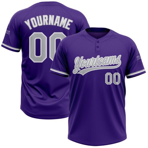 Softball0449 Custom Purple Gray-White Two-Button Unisex Softball Jersey