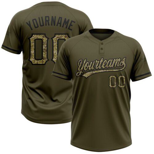 Softball0490 Custom Olive Camo-Black Salute To Service Two-Button Unisex Softball Jersey