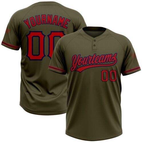 Softball0496 Custom Olive Red-Navy Salute To Service Two-Button Unisex Softball Jersey