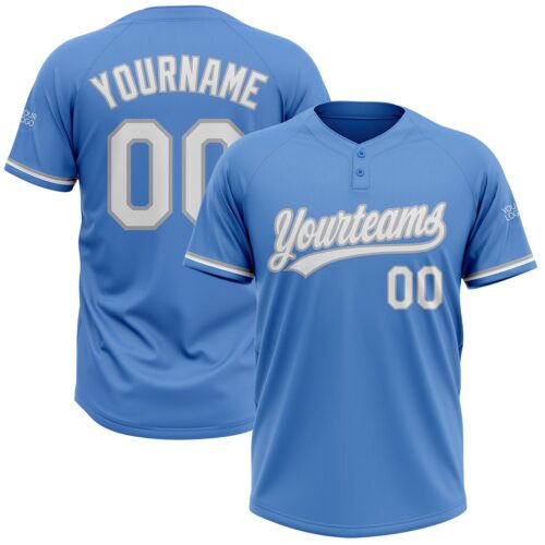 Softball0518 Custom Powder Blue White-Gray Two-Button Unisex Softball Jersey