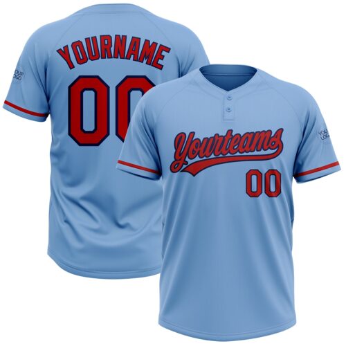 Softball0527 Custom Light Blue Red-Navy Two-Button Unisex Softball Jersey