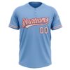 Custom Light Blue White-Red Two-Button Unisex Softball Jersey