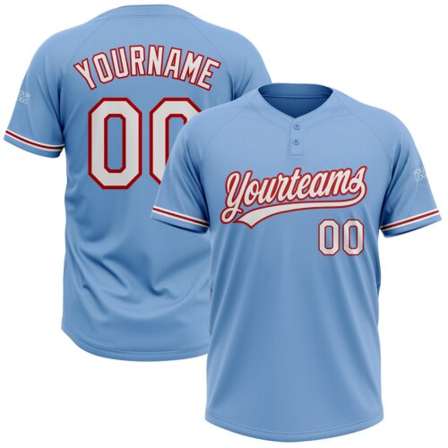 Softball0528 Custom Light Blue White-Red Two-Button Unisex Softball Jersey