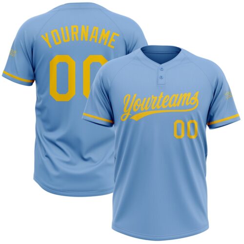 Softball0531 Custom Light Blue Yellow Two-Button Unisex Softball Jersey