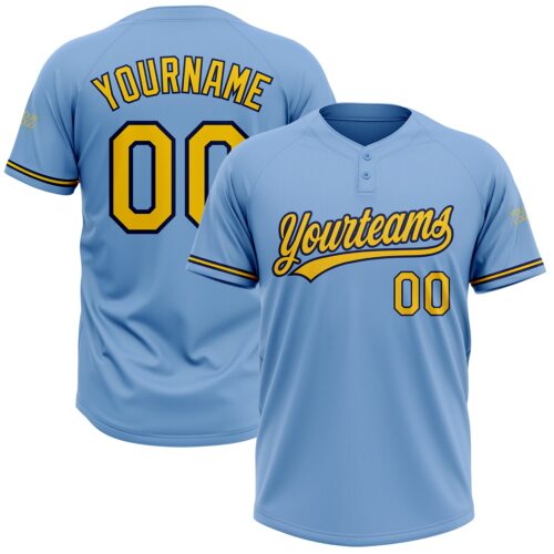 Softball0532 Custom Light Blue Yellow-Navy Two-Button Unisex Softball Jersey