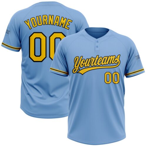 Softball0533 Custom Light Blue Yellow-Black Two-Button Unisex Softball Jersey