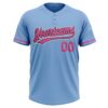 Custom Light Blue Pink-Black Two-Button Unisex Softball Jersey