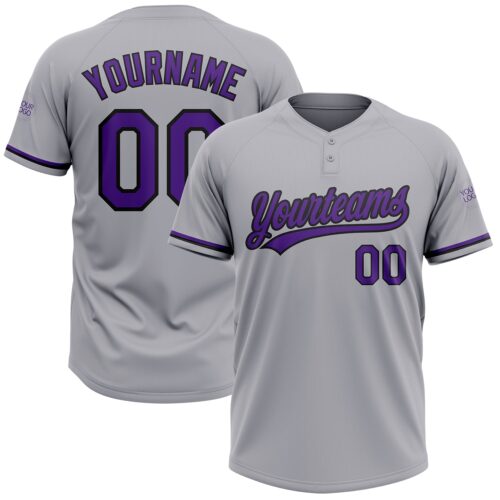 Softball0559 Custom Gray Purple-Black Two-Button Unisex Softball Jersey