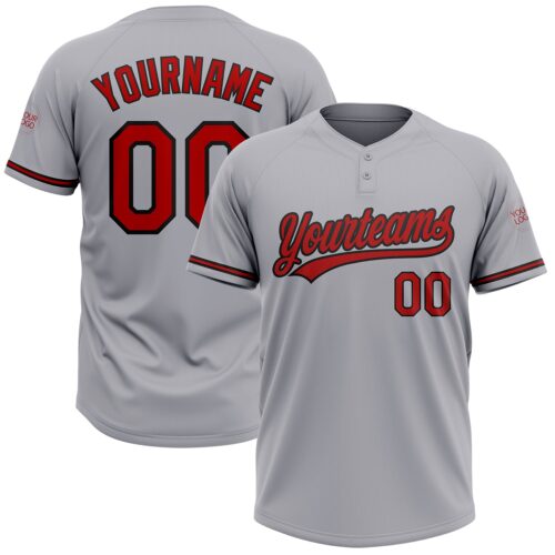 Softball0560 Custom Gray Red-Black Two-Button Unisex Softball Jersey