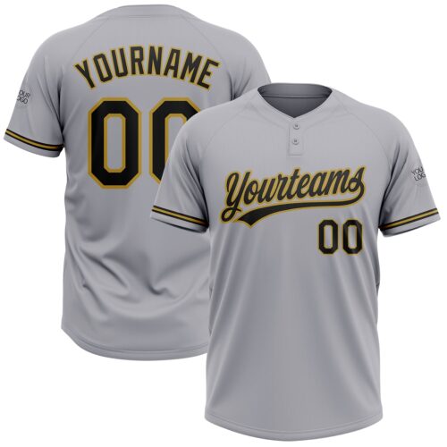 Softball0565 Custom Gray Black-Old Gold Two-Button Unisex Softball Jersey