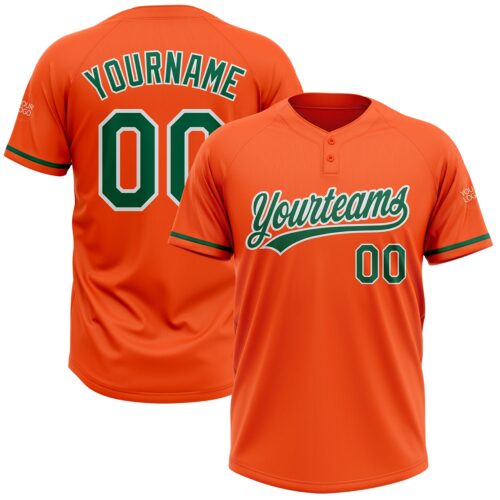 Softball0575 Custom Orange Kelly Green-White Two-Button Unisex Softball Jersey