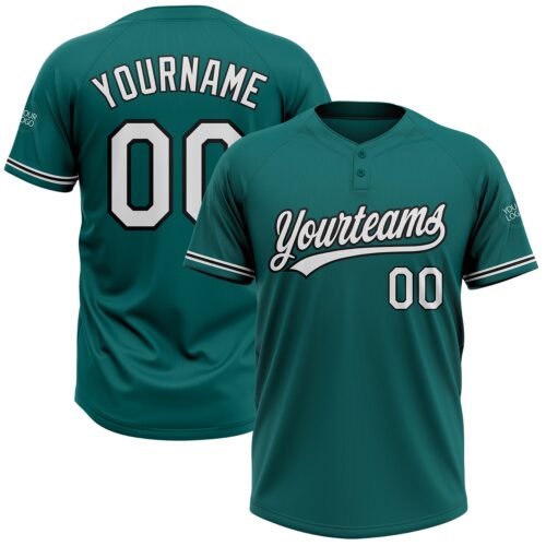 Softball0602 Custom Teal White-Black Two-Button Unisex Softball Jersey