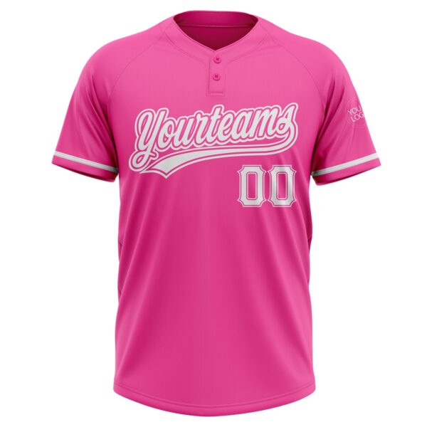Custom Pink White Two-Button Unisex Softball Jersey