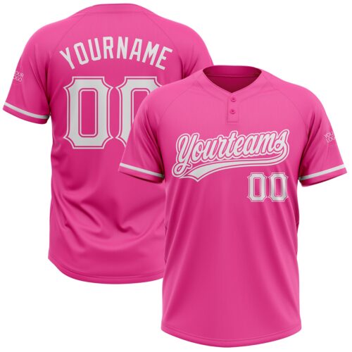 Softball0617 Custom Pink White Two-Button Unisex Softball Jersey