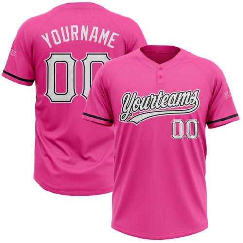Softball0621 Custom Pink White-Black Two-Button Unisex Softball Jersey