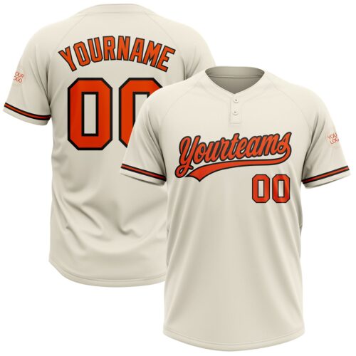 Softball0647 Custom Cream Orange-Black Two-Button Unisex Softball Jersey