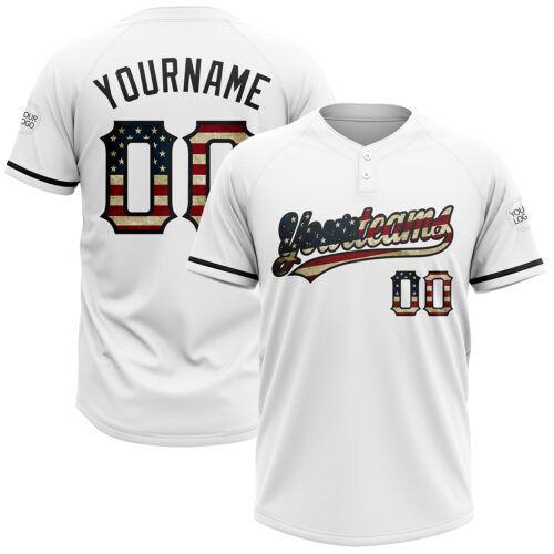 Softball0656 Custom White Vintage USA Flag-Black Two-Button Unisex Softball Jersey
