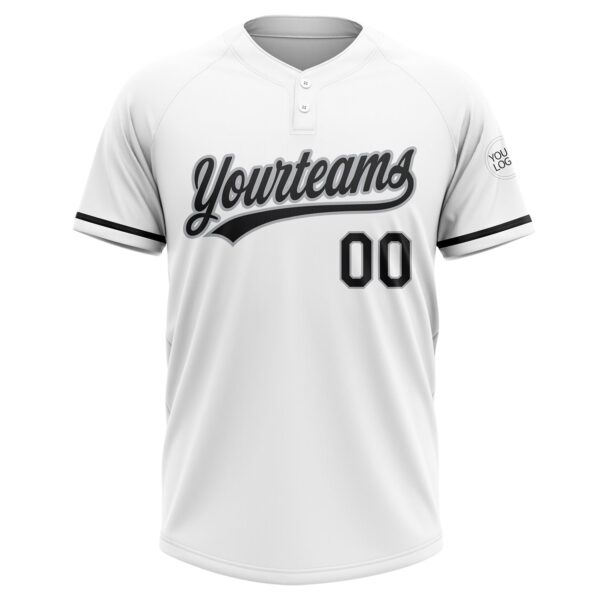 Custom White Black-Gray Two-Button Unisex Softball Jersey