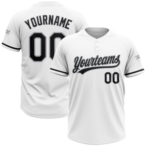 Softball0658 Custom White Black-Gray Two-Button Unisex Softball Jersey