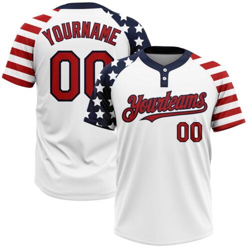 Softball0665 Custom White Red-Navy 3D American Flag Fashion Two-Button Unisex Softball Jersey