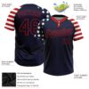 Custom Navy Red-White 3D American Flag Fashion Two-Button Unisex Softball Jersey