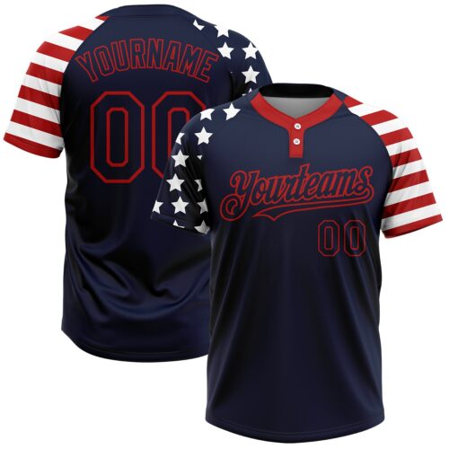 Softball0666_a421f5f6-120e-4840-9efb-3acc79f28af2 Custom Navy Red-White 3D American Flag Fashion Two-Button Unisex Softball Jersey