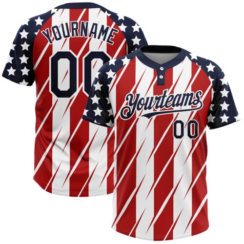 Softball0668_709b0c15-b1b2-4b53-9cec-0e0900f8f92c Custom Red Navy-White 3D American Flag Fashion Two-Button Unisex Softball Jersey