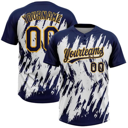 Softball0694 Custom Navy Gold-White 3D Pattern Abstract Sharp Shape Two-Button Unisex Softball Jersey