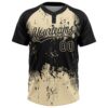 Custom Black Cream 3D Pattern Abstract Splatter Grunge Art Two-Button Unisex Softball Jersey