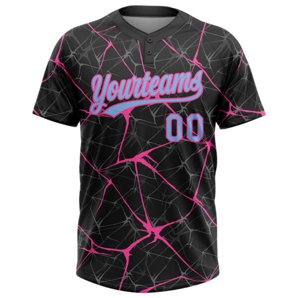 Custom Black Light Blue-Pink 3D Pattern Abstract Network Two-Button Unisex Softball Jersey