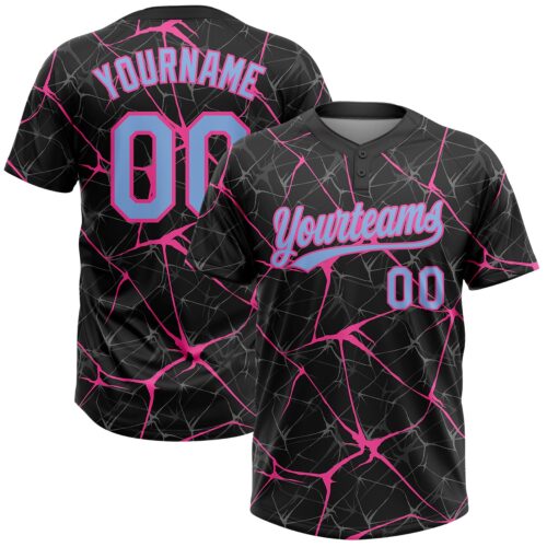 Softball0719 Custom Black Light Blue-Pink 3D Pattern Abstract Network Two-Button Unisex Softball Jersey