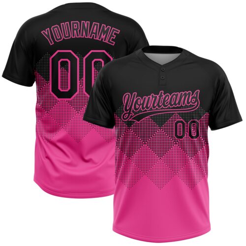 Softball0743 Custom Black Pink 3D Pattern Gradient Square Shapes Two-Button Unisex Softball Jersey