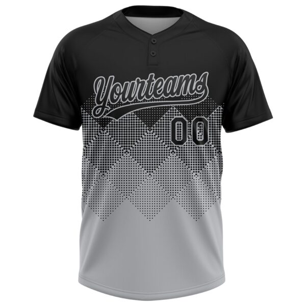 Custom Black Gray 3D Pattern Gradient Square Shapes Two-Button Unisex Softball Jersey