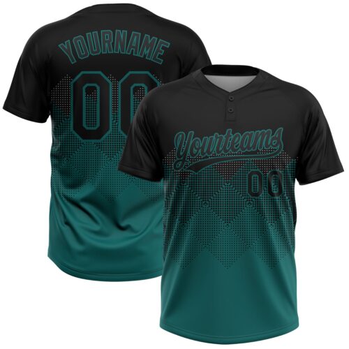 Softball0749 Custom Black Teal 3D Pattern Gradient Square Shapes Two-Button Unisex Softball Jersey