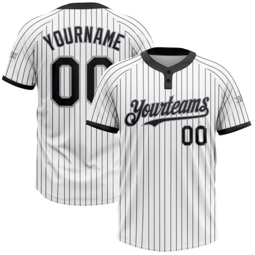 Softball0754 Custom White Black Pinstripe Gray Two-Button Unisex Softball Jersey