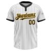 Custom White Black Pinstripe Gold Two-Button Unisex Softball Jersey