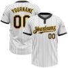 Custom White Black Pinstripe Gold Two-Button Unisex Softball Jersey