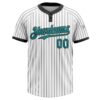 Custom White Black Pinstripe Teal Two-Button Unisex Softball Jersey