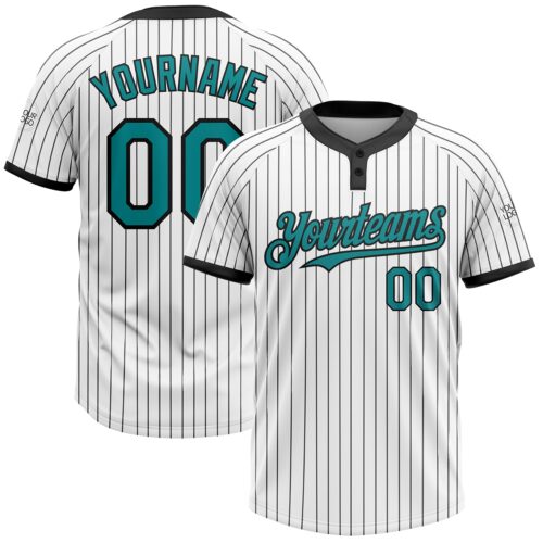 Softball0761 Custom White Black Pinstripe Teal Two-Button Unisex Softball Jersey
