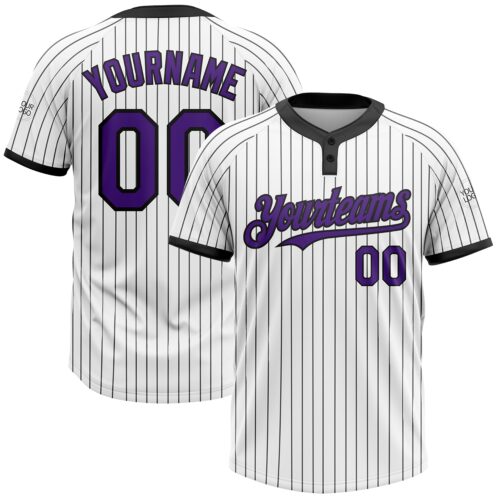Softball0765 Custom White Black Pinstripe Purple Two-Button Unisex Softball Jersey