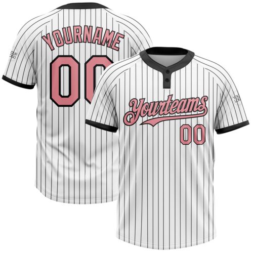 Softball0766 Custom White Black Pinstripe Medium Pink Two-Button Unisex Softball Jersey