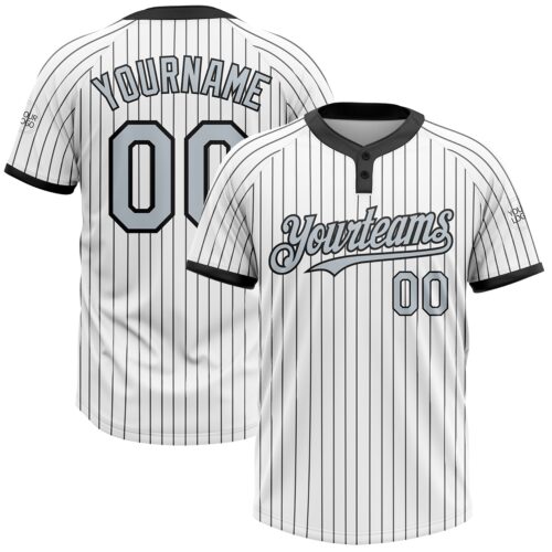 Softball0772 Custom White Black Pinstripe Silver-Black Two-Button Unisex Softball Jersey