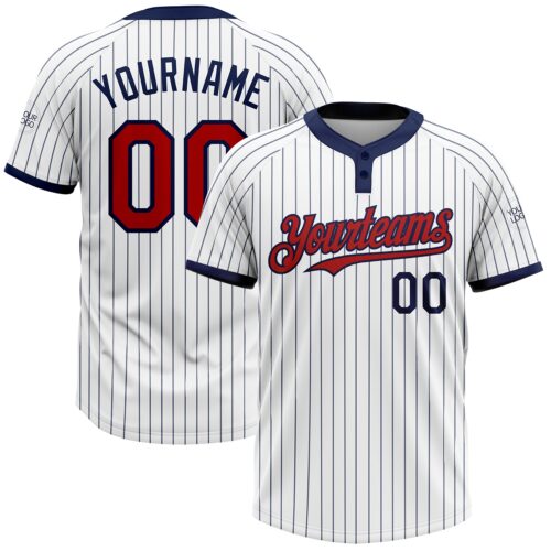 Softball0782 Custom White Navy Pinstripe Red Two-Button Unisex Softball Jersey